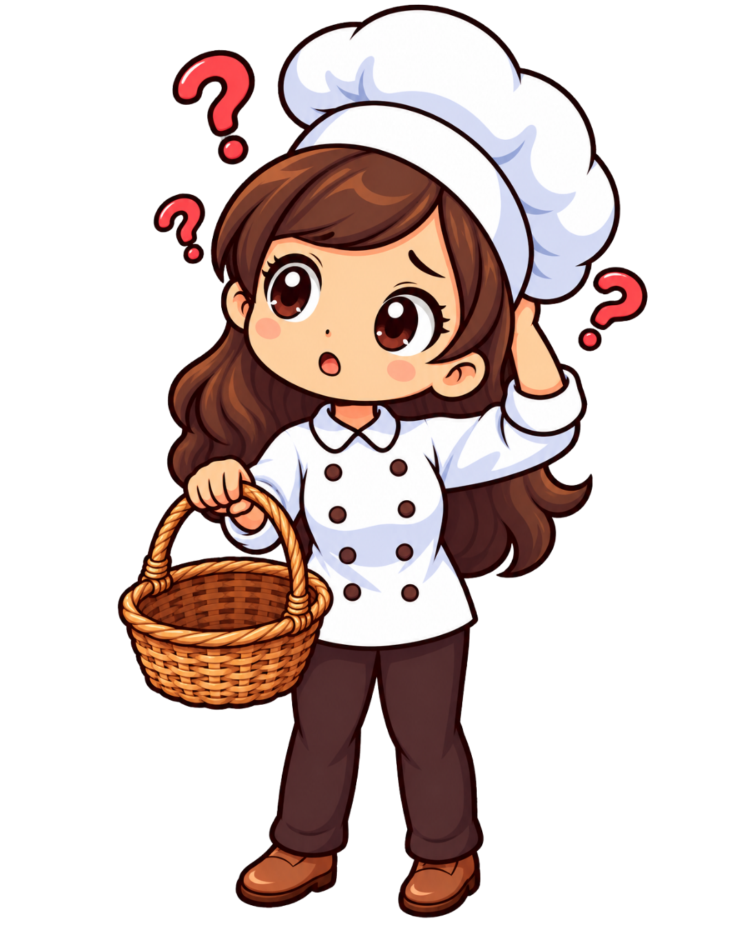 Confused mascot looking for products
